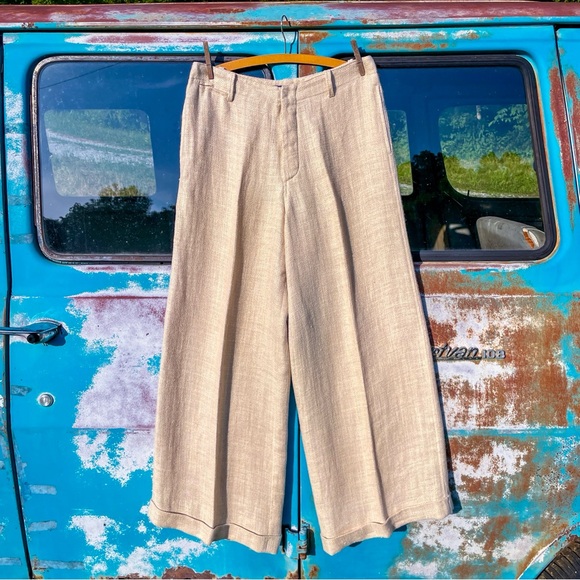 Ralph Lauren Collection Wide Leg Linen Pants Beige Herringbone - Picture 1 of 11
